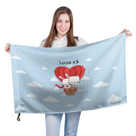 Флаг 3D с принтом Влюбленные на шаре в Новосибирске, 100% полиэстер | плотность ткани — 95 г/м2, размер — 67 х 109 см. Принт наносится с одной стороны | 14 февраля | love | love you | валентин | влюбленные | день святого валентина | зайчики | заяц | лав | любовь | подарок девушке | подарок парню