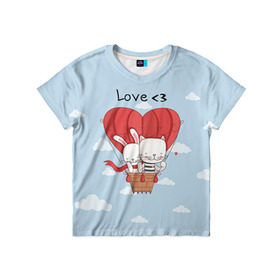 Детская футболка 3D с принтом Влюбленные на шаре в Новосибирске, 100% гипоаллергенный полиэфир | прямой крой, круглый вырез горловины, длина до линии бедер, чуть спущенное плечо, ткань немного тянется | 14 февраля | love | love you | валентин | влюбленные | день святого валентина | зайчики | заяц | лав | любовь | подарок девушке | подарок парню