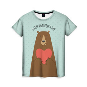 Женская футболка 3D с принтом Медведь с сердцем в Новосибирске, 100% полиэфир ( синтетическое хлопкоподобное полотно) | прямой крой, круглый вырез горловины, длина до линии бедер | 14 февраля | bears | love | love you | валентин | влюбленные | день святого валентина | лав | любовь | медведб | медведи | мишки | подарок девушке | подарок парню