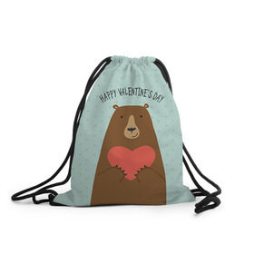 Рюкзак-мешок 3D с принтом Медведь с сердцем в Новосибирске, 100% полиэстер | плотность ткани — 200 г/м2, размер — 35 х 45 см; лямки — толстые шнурки, застежка на шнуровке, без карманов и подкладки | 14 февраля | bears | love | love you | валентин | влюбленные | день святого валентина | лав | любовь | медведб | медведи | мишки | подарок девушке | подарок парню