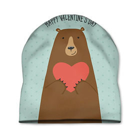 Шапка 3D с принтом Медведь с сердцем в Новосибирске, 100% полиэстер | универсальный размер, печать по всей поверхности изделия | 14 февраля | bears | love | love you | валентин | влюбленные | день святого валентина | лав | любовь | медведб | медведи | мишки | подарок девушке | подарок парню