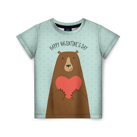 Детская футболка 3D с принтом Медведь с сердцем в Новосибирске, 100% гипоаллергенный полиэфир | прямой крой, круглый вырез горловины, длина до линии бедер, чуть спущенное плечо, ткань немного тянется | 14 февраля | bears | love | love you | валентин | влюбленные | день святого валентина | лав | любовь | медведб | медведи | мишки | подарок девушке | подарок парню