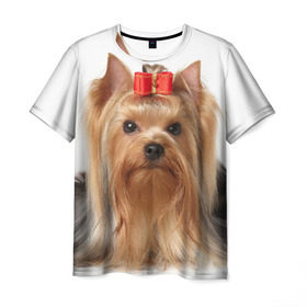 Мужская футболка 3D с принтом Йоркширский терьер в Новосибирске, 100% полиэфир | прямой крой, круглый вырез горловины, длина до линии бедер | животное | йоркширский терьер | порода | собака