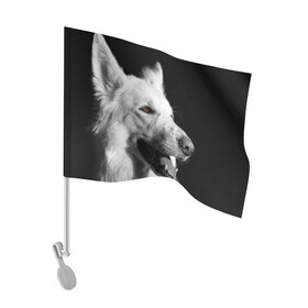 Флаг для автомобиля с принтом Белая овчарка в Новосибирске, 100% полиэстер | Размер: 30*21 см | Тематика изображения на принте: белая овчарка | животное | порода | собака