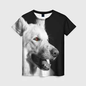 Женская футболка 3D с принтом Белая овчарка в Новосибирске, 100% полиэфир ( синтетическое хлопкоподобное полотно) | прямой крой, круглый вырез горловины, длина до линии бедер | Тематика изображения на принте: белая овчарка | животное | порода | собака
