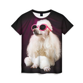 Женская футболка 3D с принтом Пудель в очках в Новосибирске, 100% полиэфир ( синтетическое хлопкоподобное полотно) | прямой крой, круглый вырез горловины, длина до линии бедер | животное | порода | пудель в очках | собака