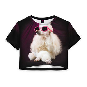 Женская футболка 3D укороченная с принтом Пудель в очках в Новосибирске, 100% полиэстер | круглая горловина, длина футболки до линии талии, рукава с отворотами | животное | порода | пудель в очках | собака