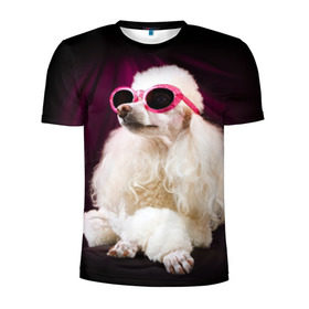 Мужская футболка 3D спортивная с принтом Пудель в очках в Новосибирске, 100% полиэстер с улучшенными характеристиками | приталенный силуэт, круглая горловина, широкие плечи, сужается к линии бедра | животное | порода | пудель в очках | собака