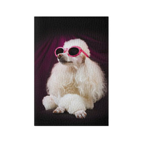 Обложка для паспорта матовая кожа с принтом Пудель в очках в Новосибирске, натуральная матовая кожа | размер 19,3 х 13,7 см; прозрачные пластиковые крепления | Тематика изображения на принте: животное | порода | пудель в очках | собака