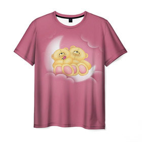 Мужская футболка 3D с принтом Мишки в облаках в Новосибирске, 100% полиэфир | прямой крой, круглый вырез горловины, длина до линии бедер | 14 февраля | bears | teddy | валентин | день святого валентина | игрушки | медведи | милый | мимими | мишка | мишки | подарки | подарок | подарок девушке | подарок парню | тедди