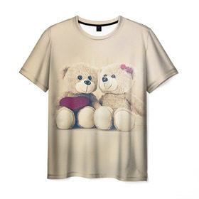 Мужская футболка 3D с принтом Love teddy bears в Новосибирске, 100% полиэфир | прямой крой, круглый вырез горловины, длина до линии бедер | 14 февраля | bears | teddy | валентин | день святого валентина | игрушки | медведи | милый | мимими | мишка | мишки | подарки | подарок | подарок девушке | подарок парню | тедди