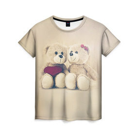 Женская футболка 3D с принтом Love teddy bears в Новосибирске, 100% полиэфир ( синтетическое хлопкоподобное полотно) | прямой крой, круглый вырез горловины, длина до линии бедер | 14 февраля | bears | teddy | валентин | день святого валентина | игрушки | медведи | милый | мимими | мишка | мишки | подарки | подарок | подарок девушке | подарок парню | тедди