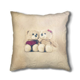 Подушка 3D с принтом Love teddy bears в Новосибирске, наволочка – 100% полиэстер, наполнитель – холлофайбер (легкий наполнитель, не вызывает аллергию). | состоит из подушки и наволочки. Наволочка на молнии, легко снимается для стирки | Тематика изображения на принте: 14 февраля | bears | teddy | валентин | день святого валентина | игрушки | медведи | милый | мимими | мишка | мишки | подарки | подарок | подарок девушке | подарок парню | тедди