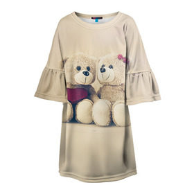 Детское платье 3D с принтом Love teddy bears в Новосибирске, 100% полиэстер | прямой силуэт, чуть расширенный к низу. Круглая горловина, на рукавах — воланы | Тематика изображения на принте: 14 февраля | bears | teddy | валентин | день святого валентина | игрушки | медведи | милый | мимими | мишка | мишки | подарки | подарок | подарок девушке | подарок парню | тедди