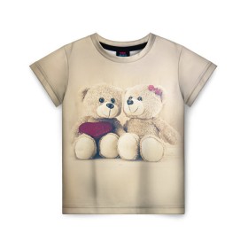 Детская футболка 3D с принтом Love teddy bears в Новосибирске, 100% гипоаллергенный полиэфир | прямой крой, круглый вырез горловины, длина до линии бедер, чуть спущенное плечо, ткань немного тянется | 14 февраля | bears | teddy | валентин | день святого валентина | игрушки | медведи | милый | мимими | мишка | мишки | подарки | подарок | подарок девушке | подарок парню | тедди