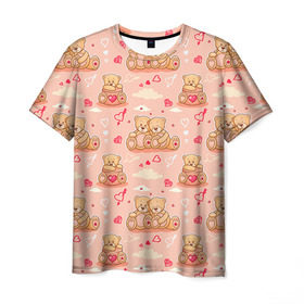 Мужская футболка 3D с принтом Love Teddies в Новосибирске, 100% полиэфир | прямой крой, круглый вырез горловины, длина до линии бедер | 14 февраля | bears | teddy | валентин | день святого валентина | игрушки | медведи | милый | мимими | мишка | мишки | подарки | подарок | подарок девушке | подарок парню | тедди