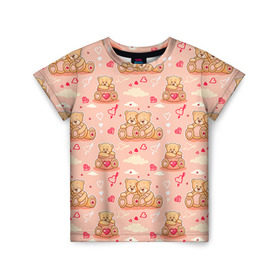Детская футболка 3D с принтом Love Teddies в Новосибирске, 100% гипоаллергенный полиэфир | прямой крой, круглый вырез горловины, длина до линии бедер, чуть спущенное плечо, ткань немного тянется | 14 февраля | bears | teddy | валентин | день святого валентина | игрушки | медведи | милый | мимими | мишка | мишки | подарки | подарок | подарок девушке | подарок парню | тедди