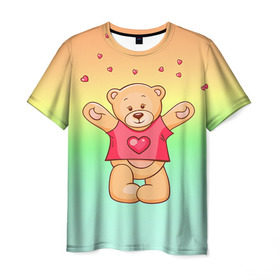 Мужская футболка 3D с принтом Funny Bear в Новосибирске, 100% полиэфир | прямой крой, круглый вырез горловины, длина до линии бедер | Тематика изображения на принте: 14 февраля | bears | teddy | валентин | день святого валентина | игрушки | медведи | милый | мимими | мишка | мишки | подарки | подарок | подарок девушке | подарок парню | тедди