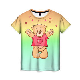 Женская футболка 3D с принтом Funny Bear в Новосибирске, 100% полиэфир ( синтетическое хлопкоподобное полотно) | прямой крой, круглый вырез горловины, длина до линии бедер | 14 февраля | bears | teddy | валентин | день святого валентина | игрушки | медведи | милый | мимими | мишка | мишки | подарки | подарок | подарок девушке | подарок парню | тедди