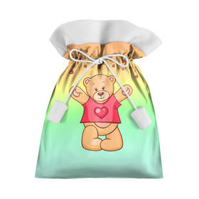 Подарочный 3D мешок с принтом Funny Bear в Новосибирске, 100% полиэстер | Размер: 29*39 см | Тематика изображения на принте: 14 февраля | bears | teddy | валентин | день святого валентина | игрушки | медведи | милый | мимими | мишка | мишки | подарки | подарок | подарок девушке | подарок парню | тедди