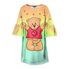 Детское платье 3D с принтом Funny Bear в Новосибирске, 100% полиэстер | прямой силуэт, чуть расширенный к низу. Круглая горловина, на рукавах — воланы | Тематика изображения на принте: 14 февраля | bears | teddy | валентин | день святого валентина | игрушки | медведи | милый | мимими | мишка | мишки | подарки | подарок | подарок девушке | подарок парню | тедди
