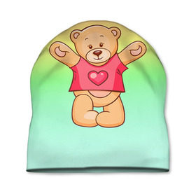 Шапка 3D с принтом Funny Bear в Новосибирске, 100% полиэстер | универсальный размер, печать по всей поверхности изделия | 14 февраля | bears | teddy | валентин | день святого валентина | игрушки | медведи | милый | мимими | мишка | мишки | подарки | подарок | подарок девушке | подарок парню | тедди