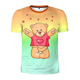 Мужская футболка 3D спортивная с принтом Funny Bear в Новосибирске, 100% полиэстер с улучшенными характеристиками | приталенный силуэт, круглая горловина, широкие плечи, сужается к линии бедра | Тематика изображения на принте: 14 февраля | bears | teddy | валентин | день святого валентина | игрушки | медведи | милый | мимими | мишка | мишки | подарки | подарок | подарок девушке | подарок парню | тедди