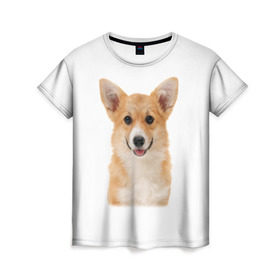 Женская футболка 3D с принтом Пемброк-вельш-корги в Новосибирске, 100% полиэфир ( синтетическое хлопкоподобное полотно) | прямой крой, круглый вырез горловины, длина до линии бедер | Тематика изображения на принте: животное | пемброк вельш корги | порода | собака