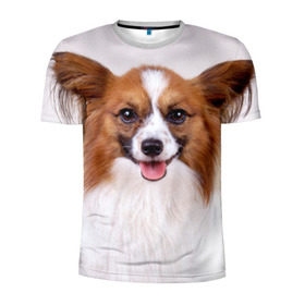 Мужская футболка 3D спортивная с принтом Папийон в Новосибирске, 100% полиэстер с улучшенными характеристиками | приталенный силуэт, круглая горловина, широкие плечи, сужается к линии бедра | Тематика изображения на принте: животное | папийон | порода | собака