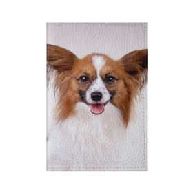 Обложка для паспорта матовая кожа с принтом Папийон в Новосибирске, натуральная матовая кожа | размер 19,3 х 13,7 см; прозрачные пластиковые крепления | Тематика изображения на принте: животное | папийон | порода | собака
