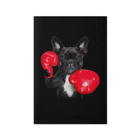 Обложка для паспорта матовая кожа с принтом Французский бульдог в Новосибирске, натуральная матовая кожа | размер 19,3 х 13,7 см; прозрачные пластиковые крепления | Тематика изображения на принте: бокс | перчатки | собака | французский бульдог