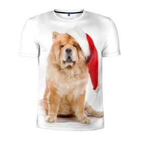Мужская футболка 3D спортивная с принтом Чау-чау в Новосибирске, 100% полиэстер с улучшенными характеристиками | приталенный силуэт, круглая горловина, широкие плечи, сужается к линии бедра | Тематика изображения на принте: новый год | санта клаус | собака | чау чау