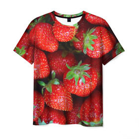 Мужская футболка 3D с принтом Клубничная в Новосибирске, 100% полиэфир | прямой крой, круглый вырез горловины, длина до линии бедер | Тематика изображения на принте: strawberry | vegan | vegetarian | веган | вегетарианство | йога | клубника | фитнес