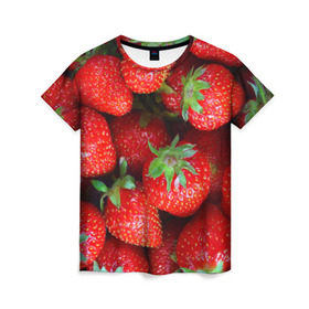 Женская футболка 3D с принтом Клубничная в Новосибирске, 100% полиэфир ( синтетическое хлопкоподобное полотно) | прямой крой, круглый вырез горловины, длина до линии бедер | Тематика изображения на принте: strawberry | vegan | vegetarian | веган | вегетарианство | йога | клубника | фитнес