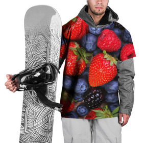 Накидка на куртку 3D с принтом Berries в Новосибирске, 100% полиэстер |  | Тематика изображения на принте: strawberry | vegan | vegetarian | веган | вегетарианство | земляника | йога | клубника | фитнес | черника | ягода