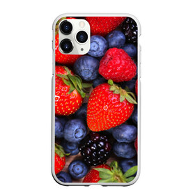 Чехол для iPhone 11 Pro матовый с принтом Berries в Новосибирске, Силикон |  | Тематика изображения на принте: strawberry | vegan | vegetarian | веган | вегетарианство | земляника | йога | клубника | фитнес | черника | ягода