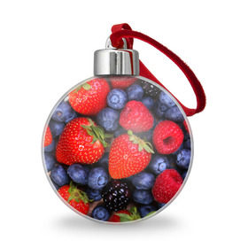 Ёлочный шар с принтом Berries в Новосибирске, Пластик | Диаметр: 77 мм | strawberry | vegan | vegetarian | веган | вегетарианство | земляника | йога | клубника | фитнес | черника | ягода