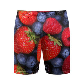 Мужские шорты 3D спортивные с принтом Berries в Новосибирске,  |  | strawberry | vegan | vegetarian | веган | вегетарианство | земляника | йога | клубника | фитнес | черника | ягода