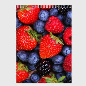 Скетчбук с принтом Berries в Новосибирске, 100% бумага
 | 48 листов, плотность листов — 100 г/м2, плотность картонной обложки — 250 г/м2. Листы скреплены сверху удобной пружинной спиралью | strawberry | vegan | vegetarian | веган | вегетарианство | земляника | йога | клубника | фитнес | черника | ягода