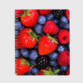 Тетрадь с принтом Berries в Новосибирске, 100% бумага | 48 листов, плотность листов — 60 г/м2, плотность картонной обложки — 250 г/м2. Листы скреплены сбоку удобной пружинной спиралью. Уголки страниц и обложки скругленные. Цвет линий — светло-серый
 | strawberry | vegan | vegetarian | веган | вегетарианство | земляника | йога | клубника | фитнес | черника | ягода