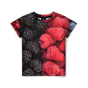 Детская футболка 3D с принтом Ягодная в Новосибирске, 100% гипоаллергенный полиэфир | прямой крой, круглый вырез горловины, длина до линии бедер, чуть спущенное плечо, ткань немного тянется | strawberry | vegan | vegetarian | будизм | веган | вегетарианство | земляника | йога | клубника | клюква | фитнес | черника | ягода