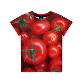 Детская футболка 3D с принтом Томатная в Новосибирске, 100% гипоаллергенный полиэфир | прямой крой, круглый вырез горловины, длина до линии бедер, чуть спущенное плечо, ткань немного тянется | Тематика изображения на принте: tomato | vegan | vegetarian | будизм | веган | вегетарианство | йога | помидор | сыроедение | томат | фитнес | ягода