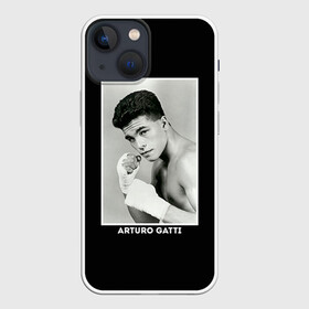 Чехол для iPhone 13 mini с принтом Артуро Гатти чб в Новосибирске,  |  | Тематика изображения на принте: boxing | артур гатти | артуро | артуро гатти | бокс | боксер | гатти | спорт