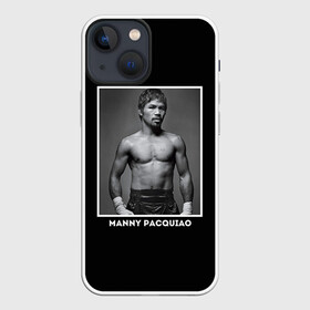 Чехол для iPhone 13 mini с принтом Мэнни Пакьяо чб в Новосибирске,  |  | boxing | бокс | боксер | мэнни | мэнни пакьяо | пакьяо | спорт | чемпион мира