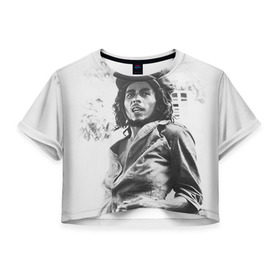 Женская футболка 3D укороченная с принтом Боб Марли 1 в Новосибирске, 100% полиэстер | круглая горловина, длина футболки до линии талии, рукава с отворотами | bob marley | боб марли | музыка | регги