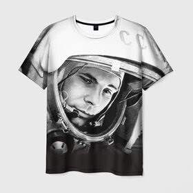 Мужская футболка 3D с принтом Гагарин 1 в Новосибирске, 100% полиэфир | прямой крой, круглый вырез горловины, длина до линии бедер | гагарин | космос | космос наш | поехали | ретро | ссср | юрий гагарин