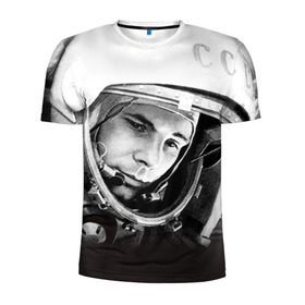 Мужская футболка 3D спортивная с принтом Гагарин 1 в Новосибирске, 100% полиэстер с улучшенными характеристиками | приталенный силуэт, круглая горловина, широкие плечи, сужается к линии бедра | гагарин | космос | космос наш | поехали | ретро | ссср | юрий гагарин