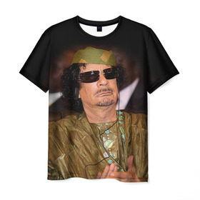 Мужская футболка 3D с принтом Каддафи 3 в Новосибирске, 100% полиэфир | прямой крой, круглый вырез горловины, длина до линии бедер | Тематика изображения на принте: каддафи | муаммар каддафи | революция