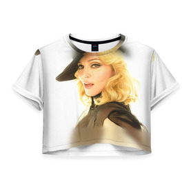 Женская футболка 3D укороченная с принтом Мадонна 2 в Новосибирске, 100% полиэстер | круглая горловина, длина футболки до линии талии, рукава с отворотами | madonna | мадонна | музыка