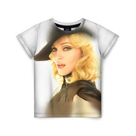 Детская футболка 3D с принтом Мадонна 2 в Новосибирске, 100% гипоаллергенный полиэфир | прямой крой, круглый вырез горловины, длина до линии бедер, чуть спущенное плечо, ткань немного тянется | Тематика изображения на принте: madonna | мадонна | музыка